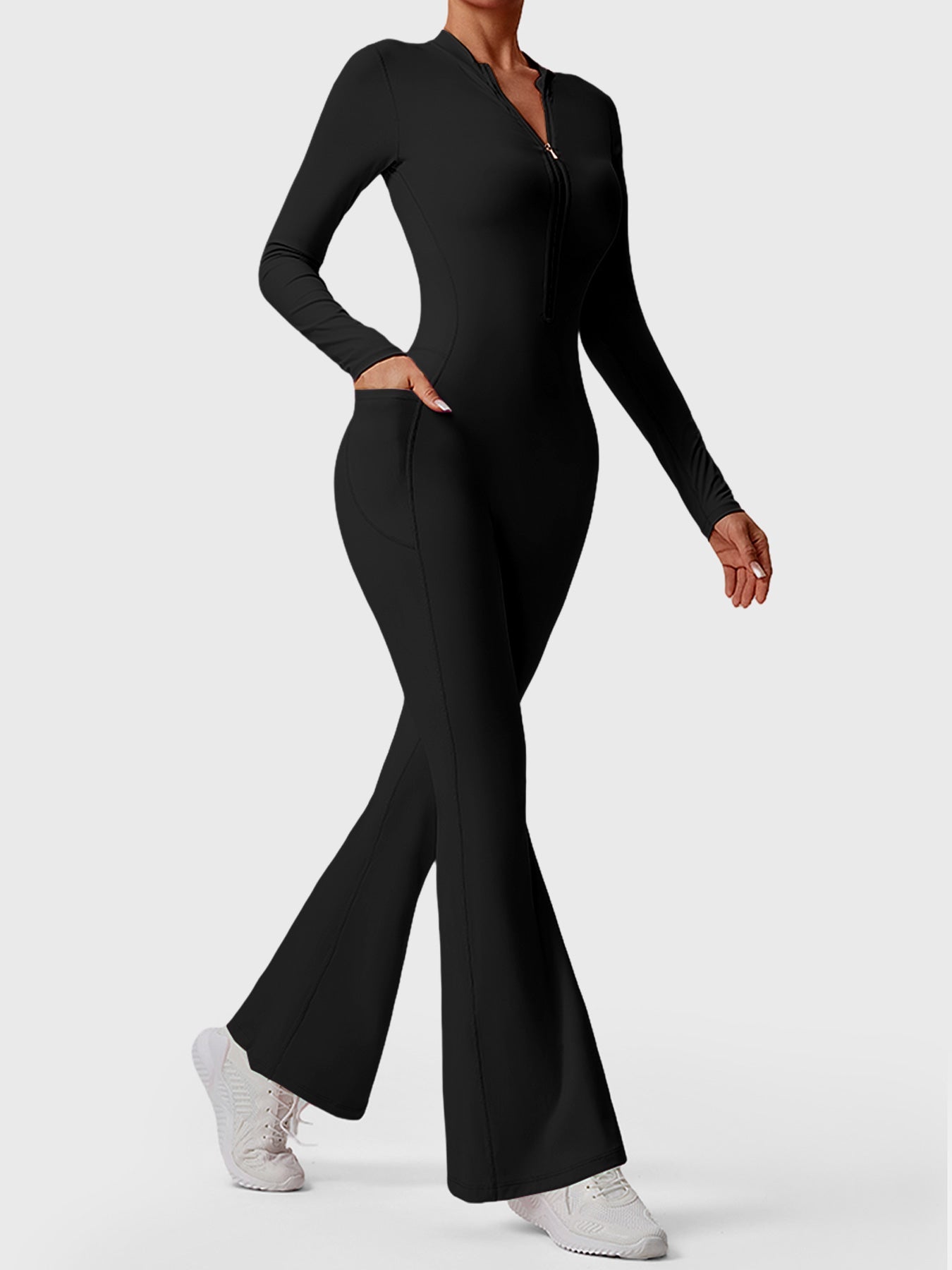 Yeoreo Hope Long Sleeve Zipper Flared Jumpsuit