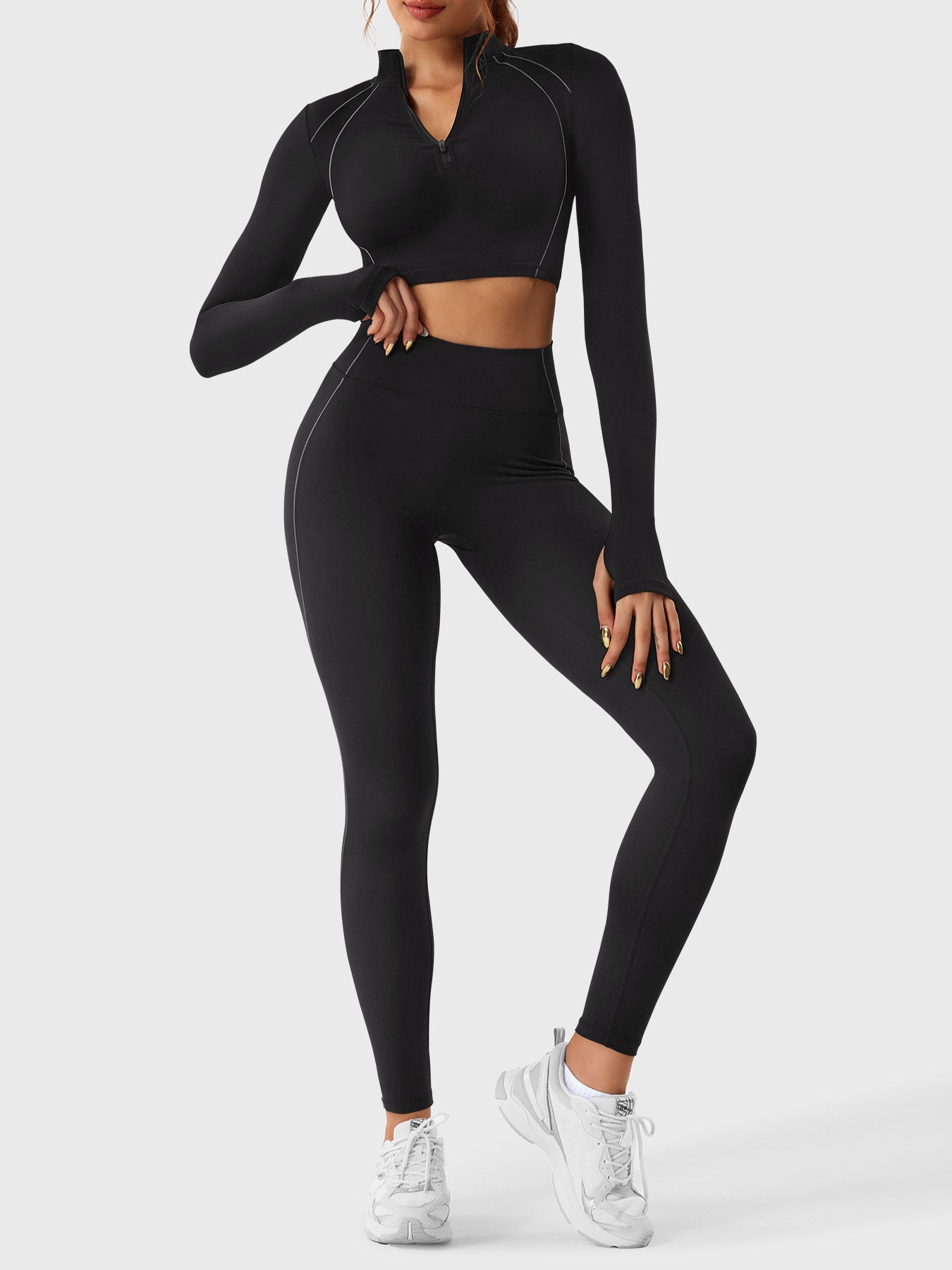 Yeoreo Clementine Half Zip Crop Top Leggings Sets