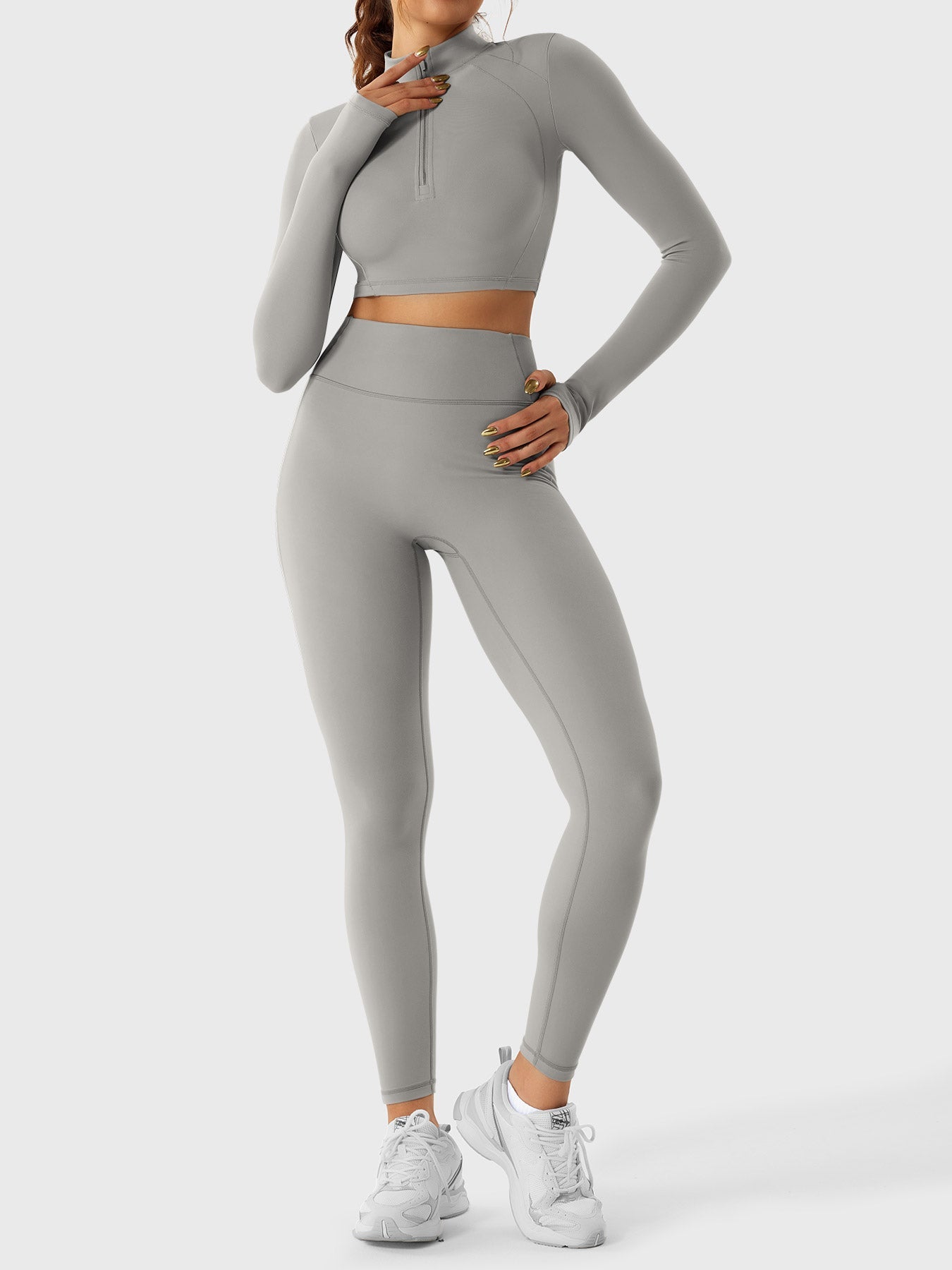 Yeoreo Clementine Half Zip Crop Top Leggings Sets